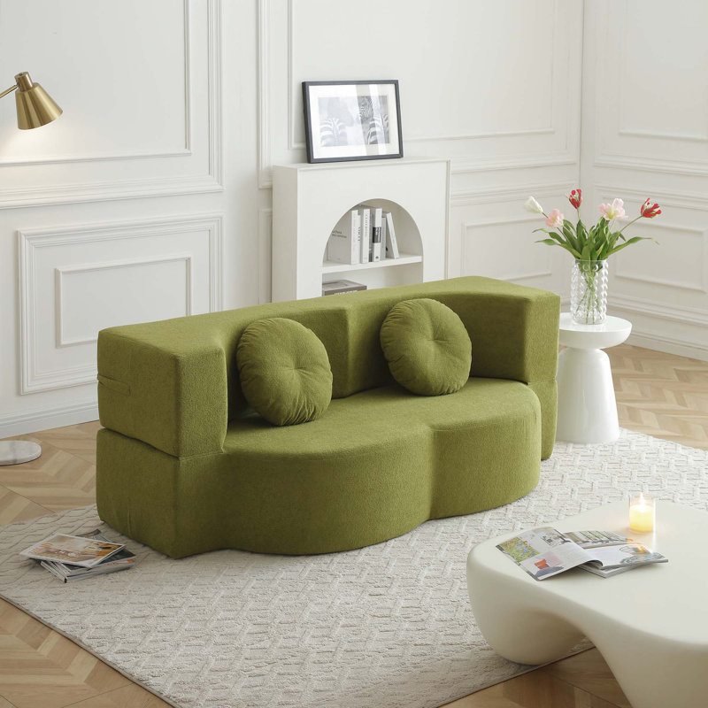 Boneless Folding Sofa Bed, Convertible Sleeper Futon Sofa No Assembly, Olive Green
