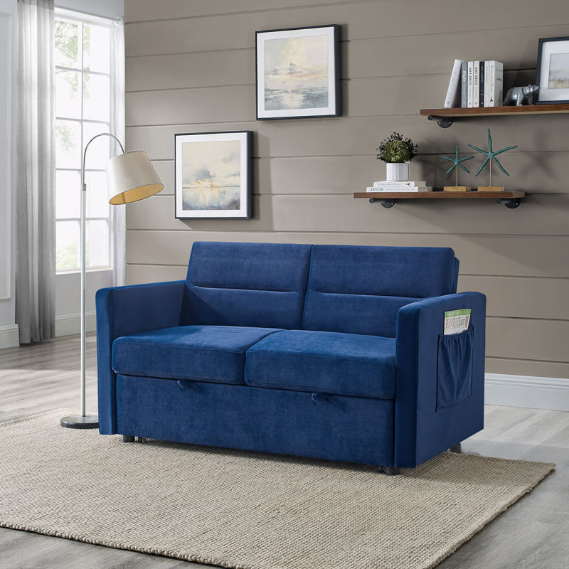 Canapé-lit avec lit escamotable 54,5 po Alacyia, Velours bleu