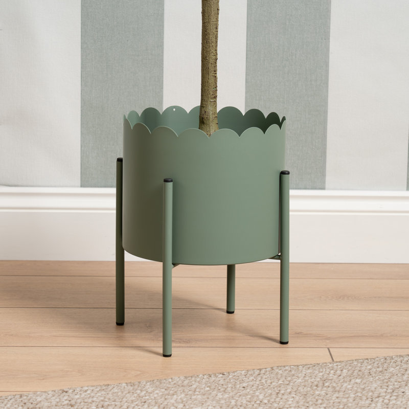 Metal Scallop Planter on Stand, Green