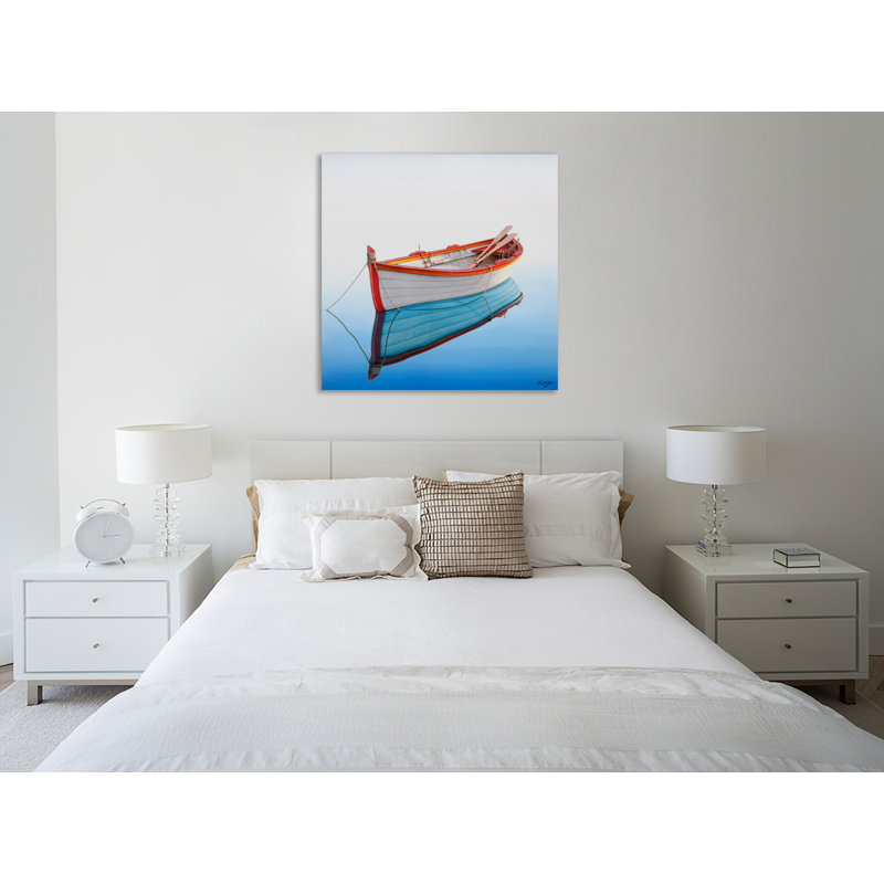 Arthers "Bateau dans une baie tranquille", toile tendue par Horacio Cardozo, H 12 po x l 12 po x P 1,5 po