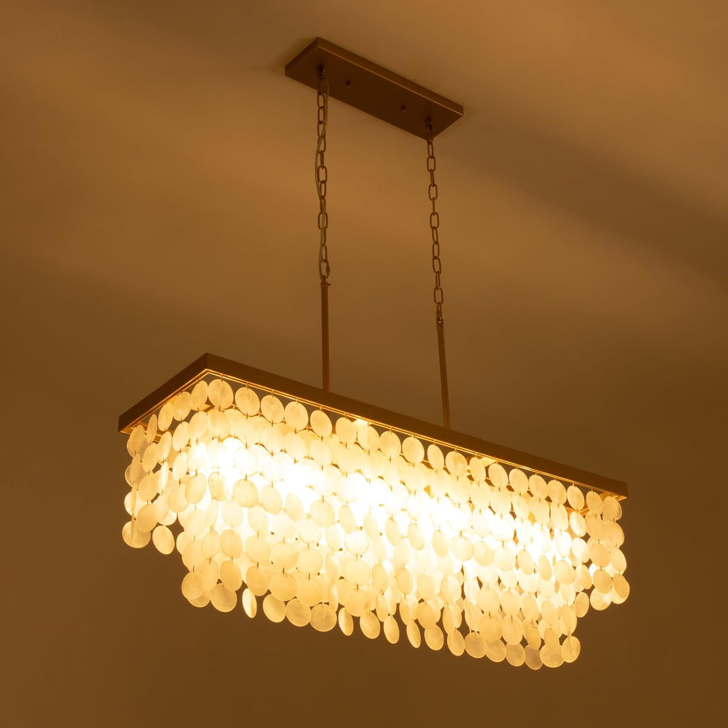 Rosecliff Heights Rectangular Capiz Shell Chandelier, 6-Light Coastal Beach  Pendant Light, Modern Gold Finish, 2-Tier Design, 39.3In Length, Ideal For  Kitchen Island, Dining Rooms | Wayfair, image size:1500x1500