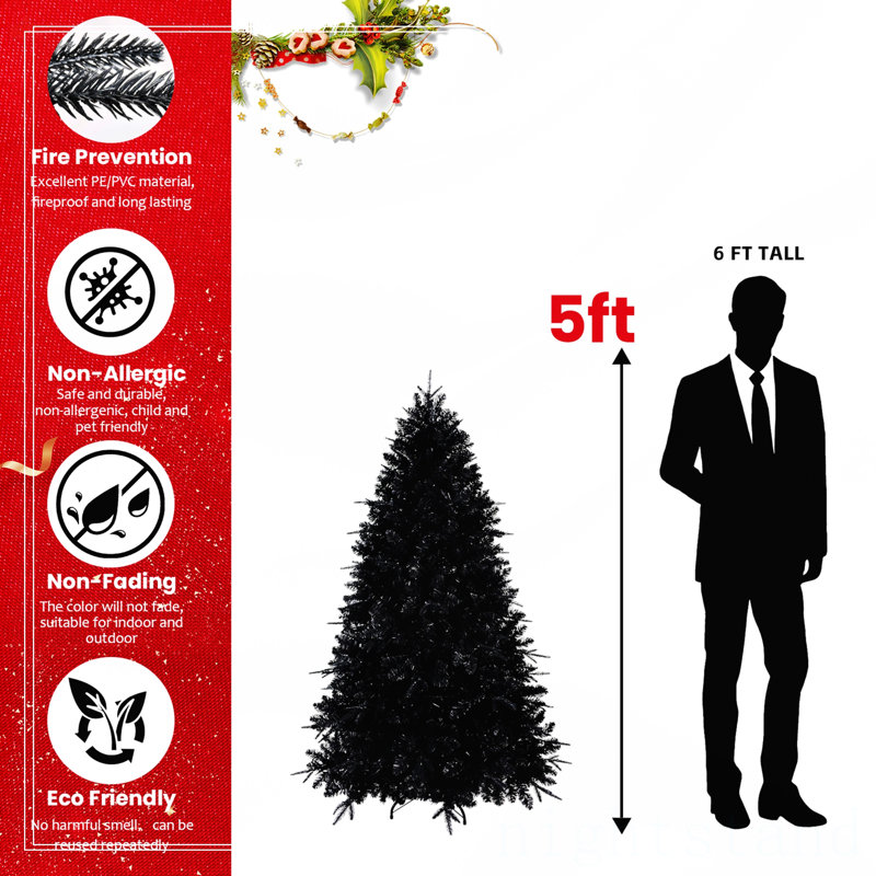 Arbre de Noël noir 5 pi, 5'