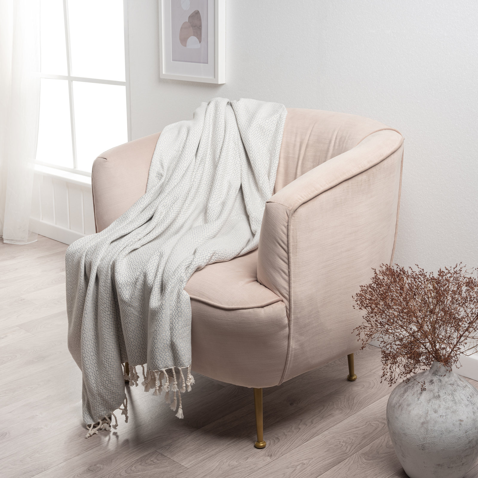 Dacion 100% Turkish Cotton Throw, Light Gray