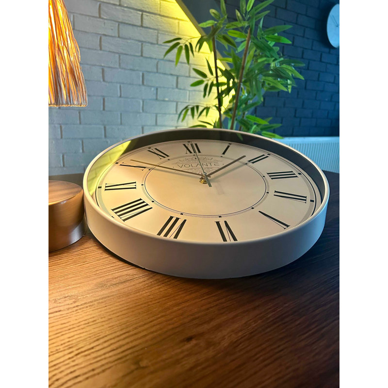 Horloge murale élégante Elegant, 13,8 po de diamètre, blanc et bronze, 0,6 po d'épaisseur | Couvercle en verre véritable, cadre 100% plastique | Décoration élégante pour le salon, le bureau et la chambre à coucher, avec précision