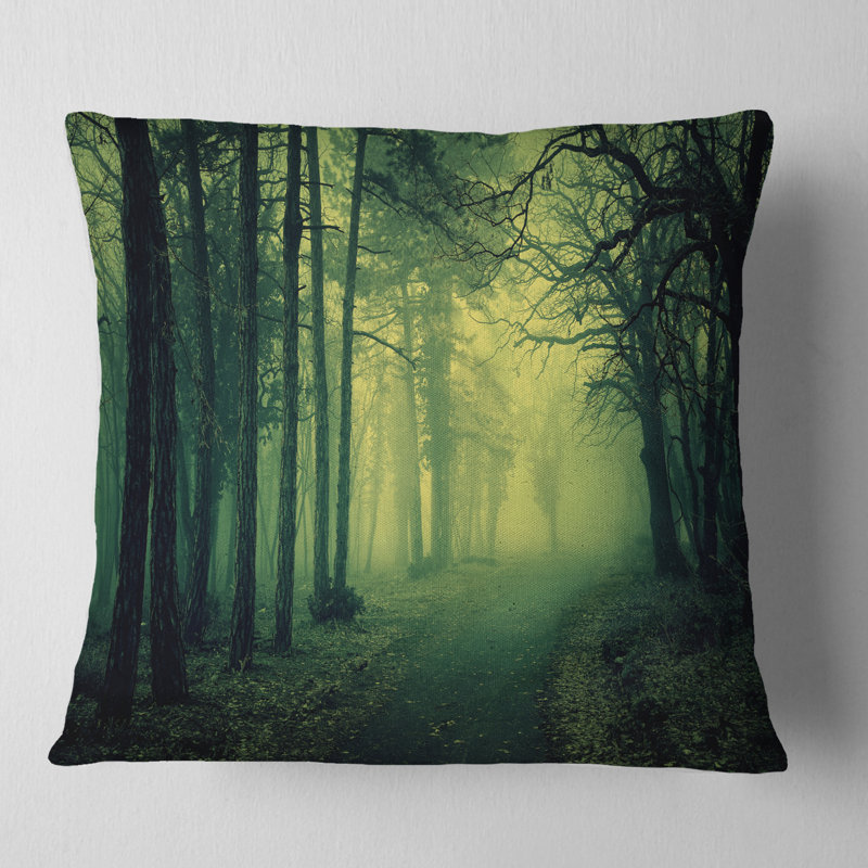 Lumière dans un coussin de photographie de paysage de forêt, 16 po x 1 po, Coussin décoratif