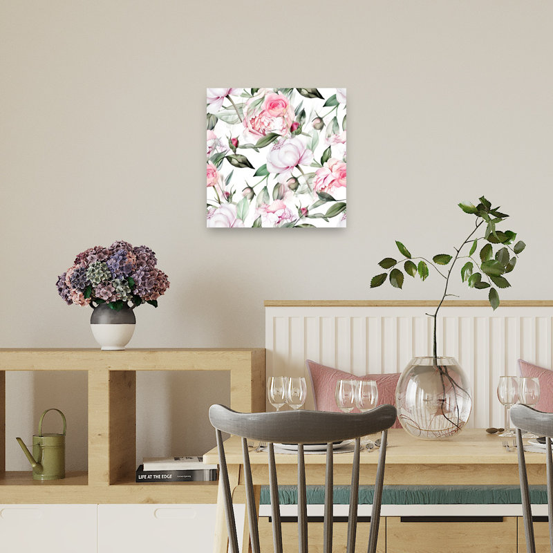 Aquarelle, pivoines roses, fleurs de pivoines romantiques délicates et élégantes, H 18 po x l 18 po