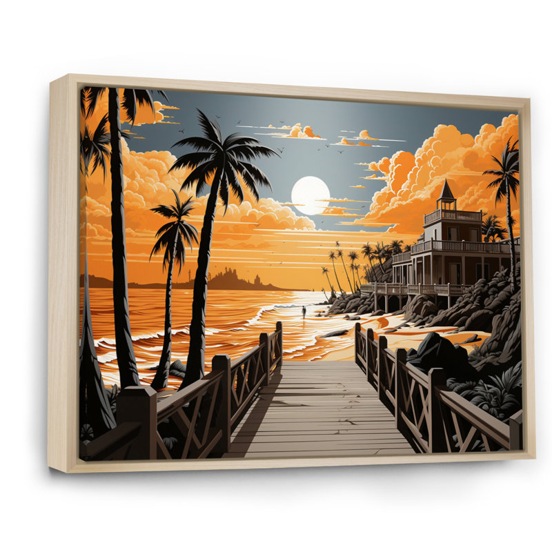 «Quelia Beach Pier Perspectives Papercut III», reproduction sur toile, H 34 po x l 44 po x P 1,5 po, Cadre naturel flottant