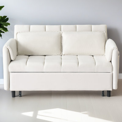 52 "Modern Velvet Sofa, Sofa Pull-Out Bed, Small Love Seat Casual Sofa With Back, Pillow, Pockets, Living Room Furniture, 3 In 1 Convertible Sleep Sofa Bed