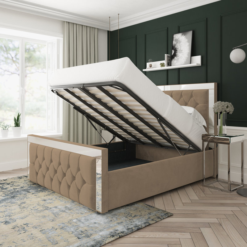 Naples Velvet Upholstered Ottoman Bed Frame, Super King (6'), Mink
