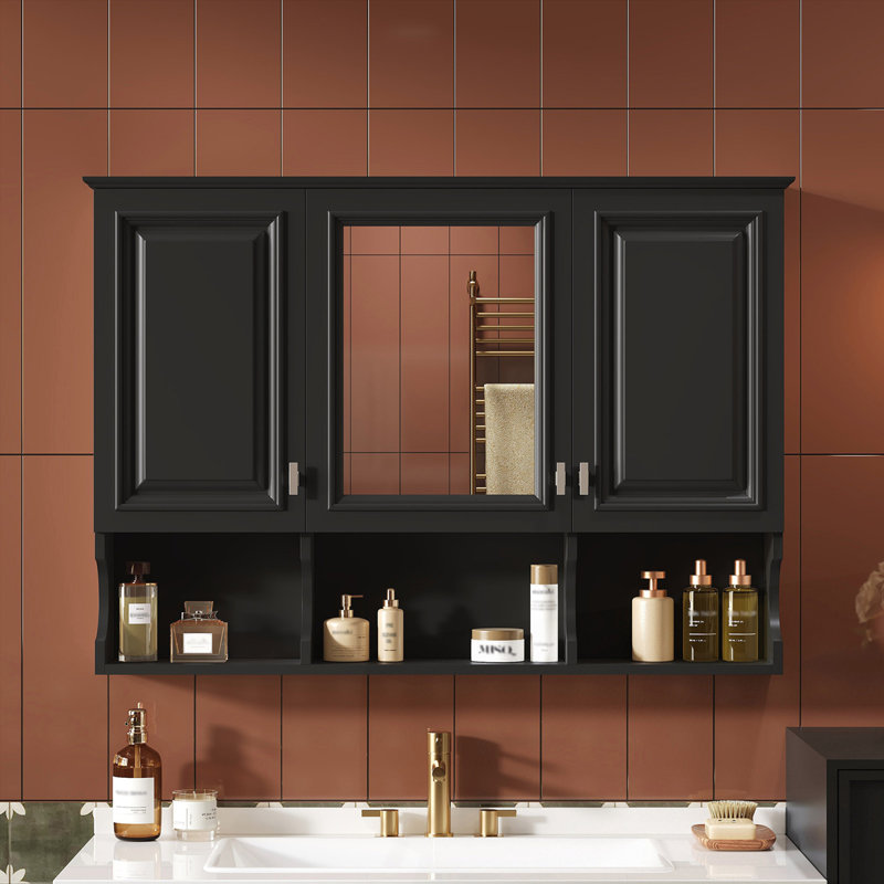 Armoire à pharmacie à miroir 41 pouces avec tablettes ouvertes, Noir