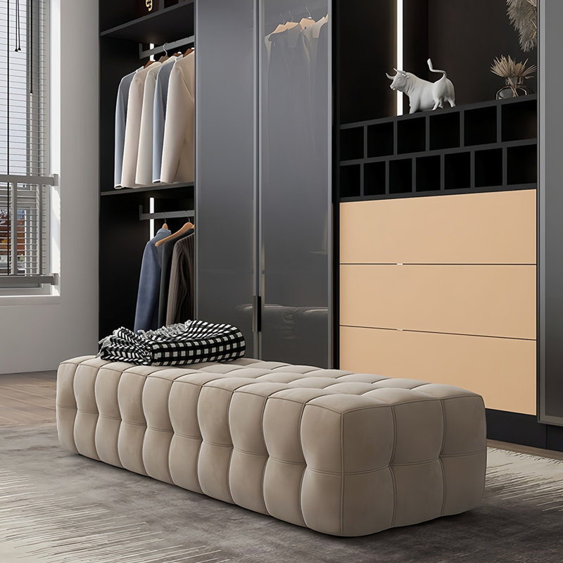 Banc rembourré en velours Muncey, H 14,71 po x l 78,74 po x P 19,68 po