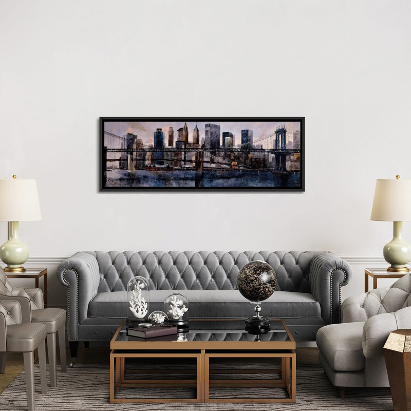 «Brooklyn And Manhattan Bridges», reproduction d'impression sur toile tendue, H 12 po x l 36 po x P 1,5 po