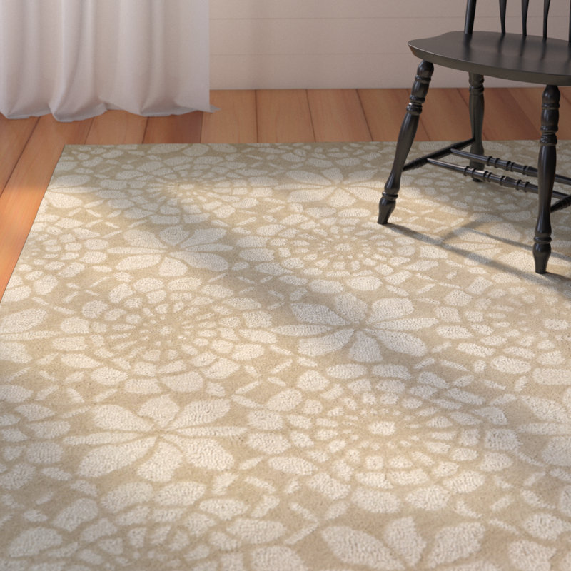 Ivoire en laine Touffeté à la main à motif géométrique Roland/beige Tapis décoratif, Rectangle 9 pi 6 po x 13 pi 6 po