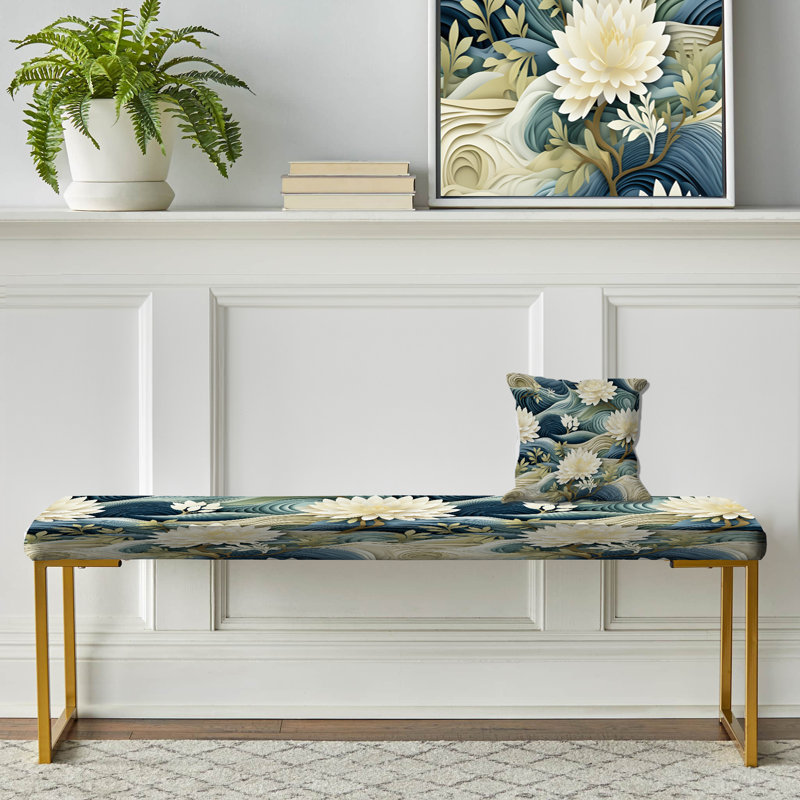 Banc rembourré floral blanc et blanc zen