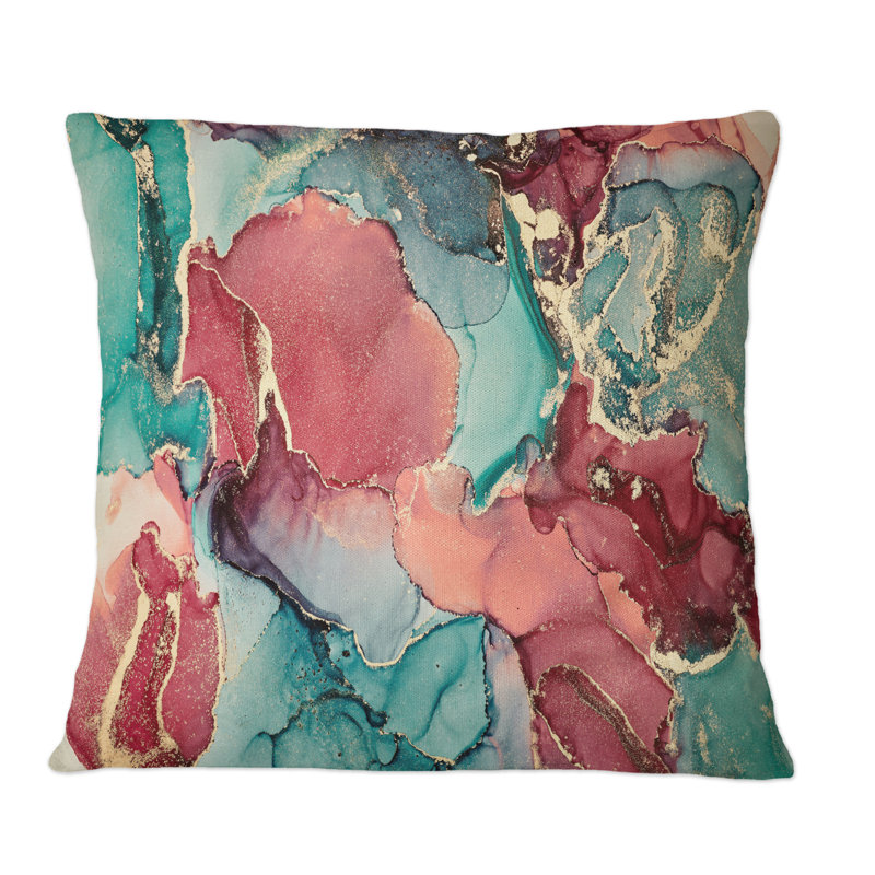 Coussin décoratif à imprimé abstrait bleu et mauve, 16 po x 16 po