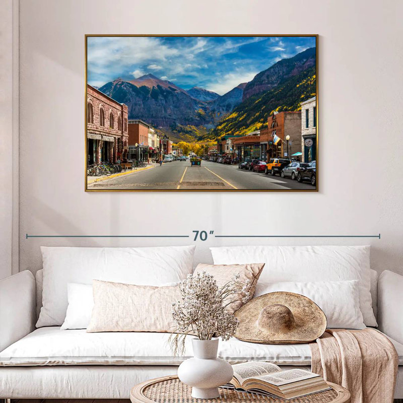 Petite ville de Telluride, 46 po x 31 po, Cadre flottant doré