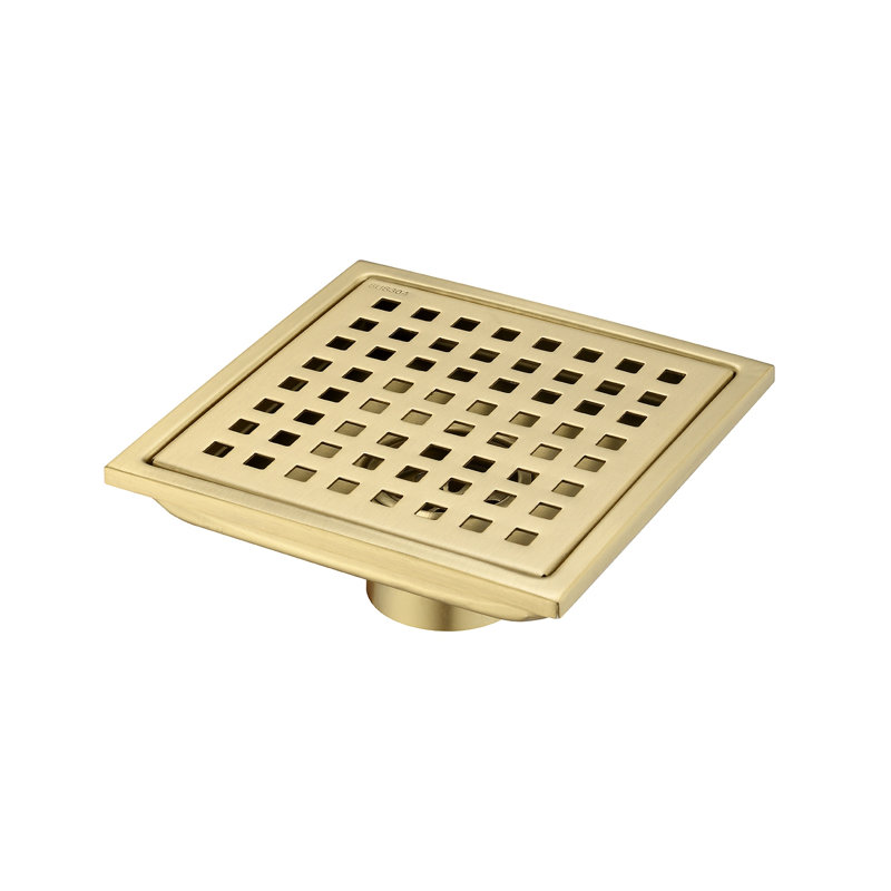6 Inch Grid Shower Floor Drain, Brushed Gold