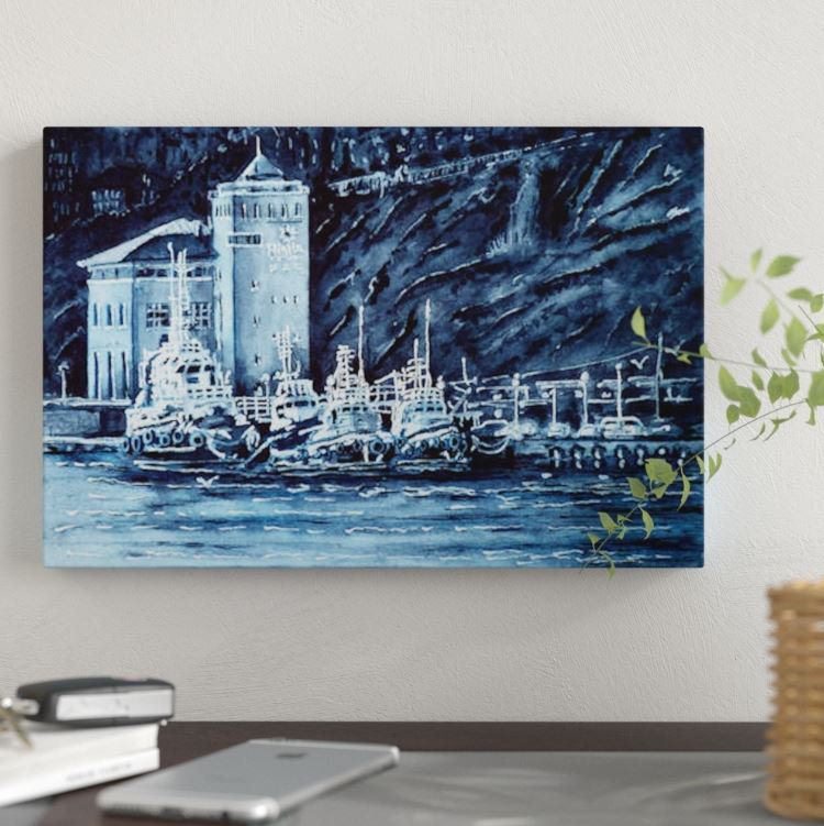 « tugboats », impression sur toile, H 8 po x l 12 po x P 0,75 po, Toile tendue, Pas de tapis