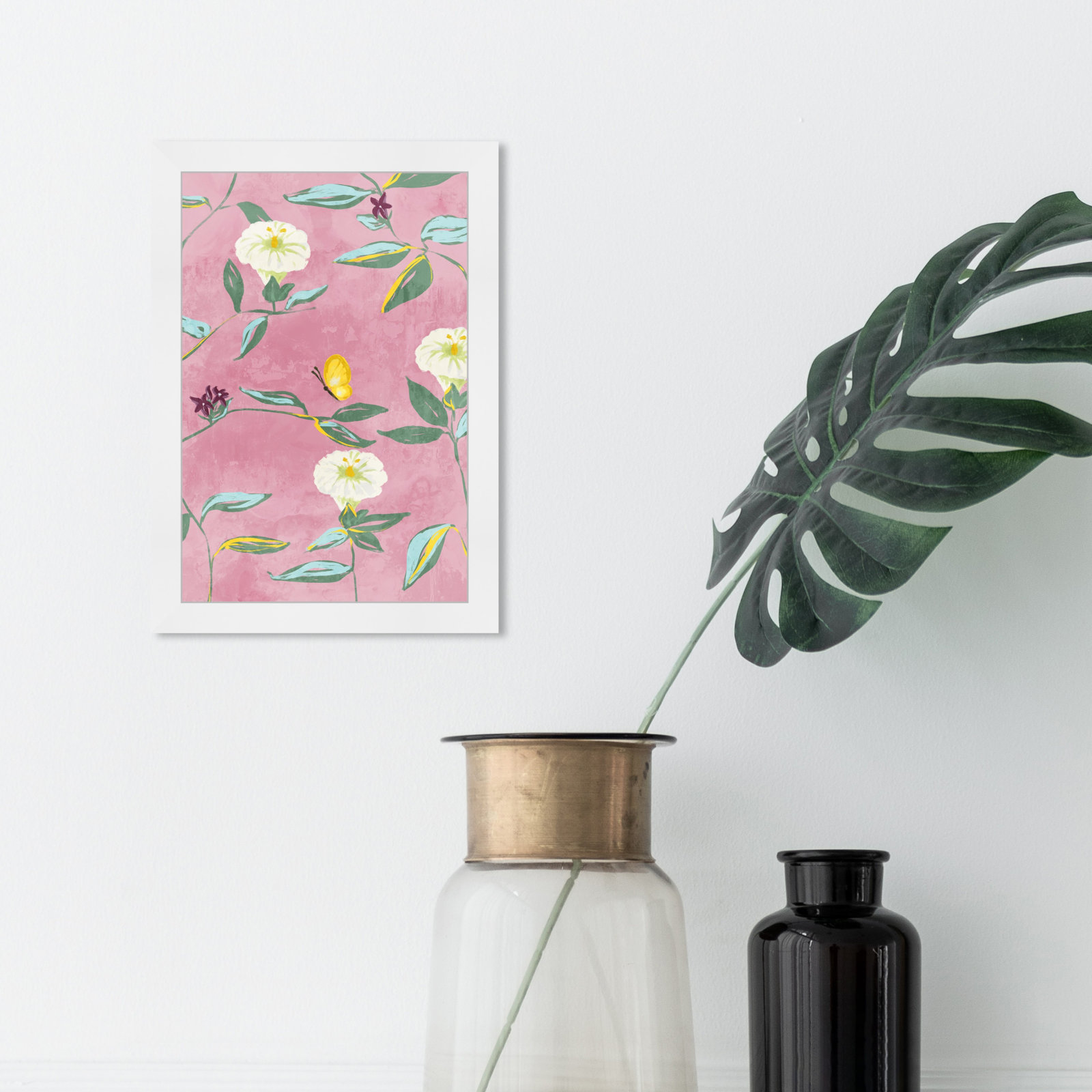 Floral Spring Tapestry Pattern Print, 17" H x 12" W, White