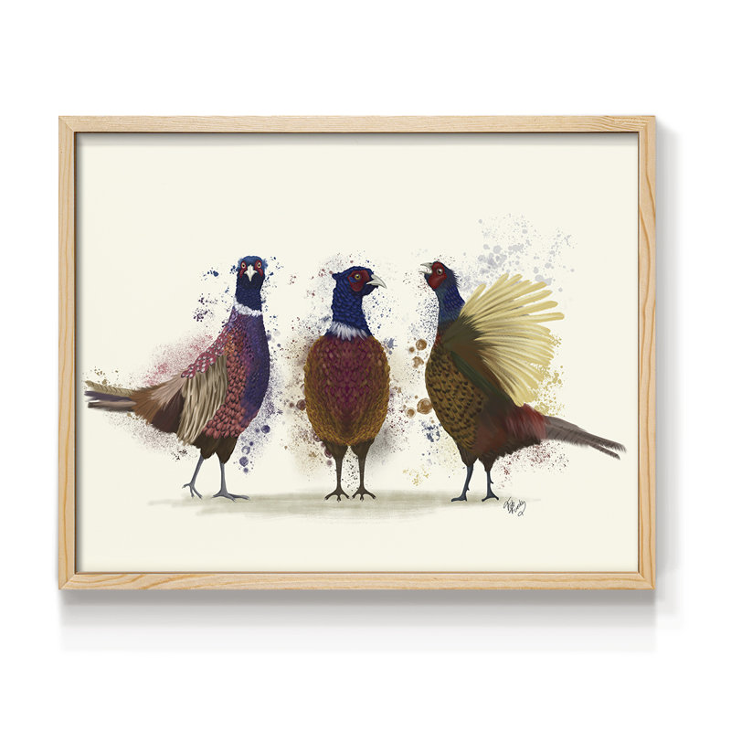 Trio de faisans - reproduction encadrée - réarmable, H 8 po x l 10 po, Naturel