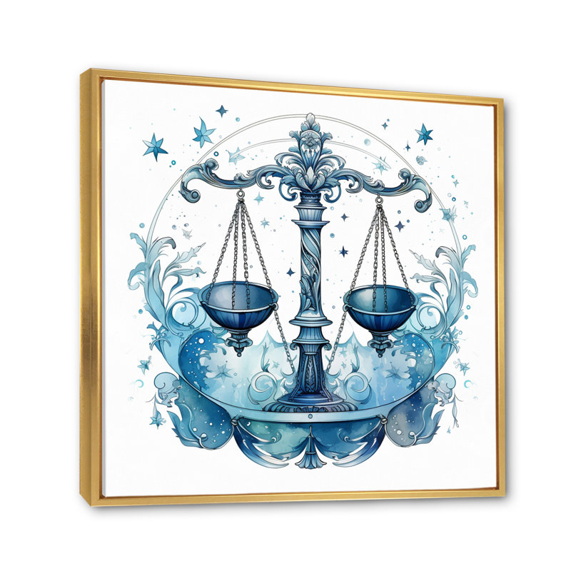 Balance signe zodiaque III sur toile, Cadre flottant doré, H 16 po x l 16 po x P 1 po