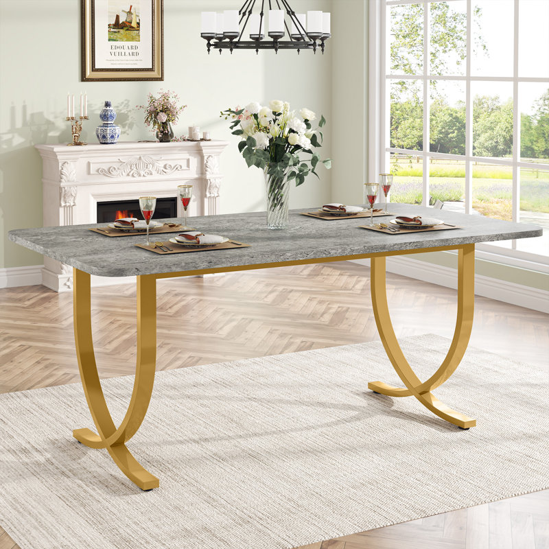 Metal Base Dining Table, Grey