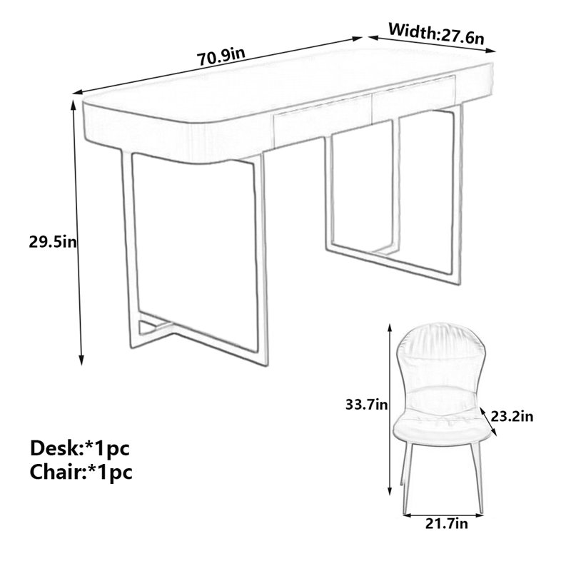 Bureau d'ordinateur, H 29,5 po x l 70,9 po x P 27,6 po