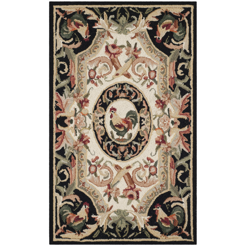 Kinchen Hand Hooked Wool Floral Rug, Rectangle 1'8" x 2'6"