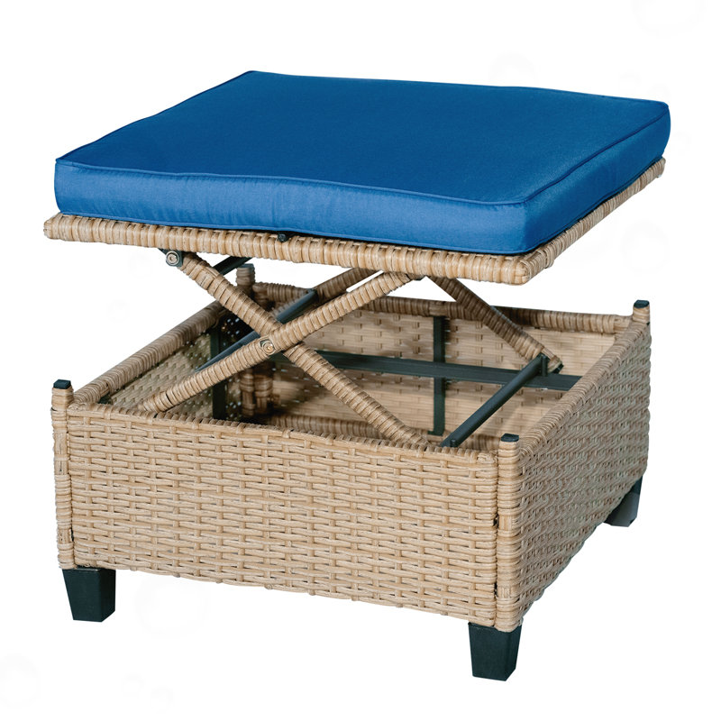 Ensemble de patio 4 pièces en résine tressée résistante aux rayons UV avec auvent rétractable, Bleu