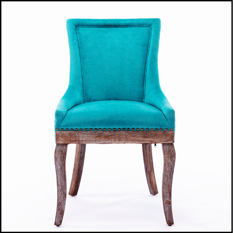 Chaise d'appoint rétro en tissu épaissi avec pieds en bois massif pour plus de confort et de style, Bleu