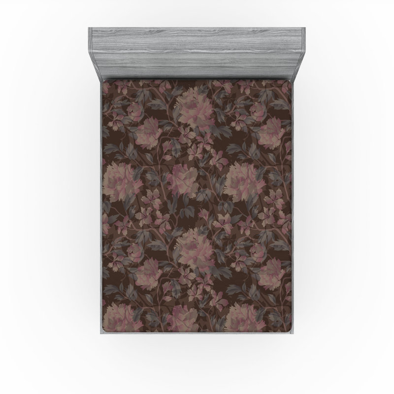 Drap-housse Ambesonne, Vert réséda, rose pâle / floral 1, Drap-housse grand