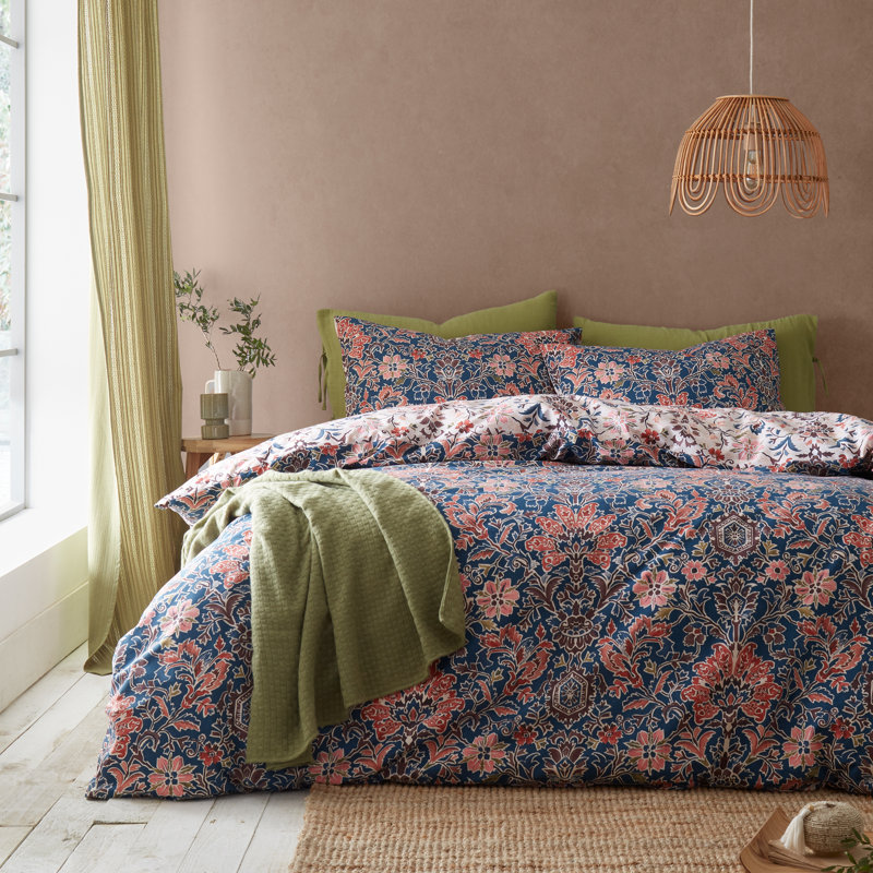 Cotton Blend Floral Duvet Cover with Pillowcases Included, Double Duvet Cover + 2 Standard Pillowcases