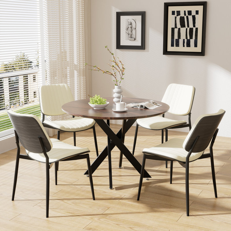 Round Wooden Dining Table Sets, 5, White