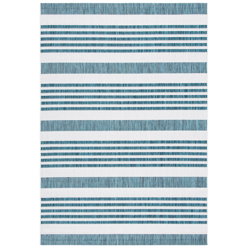 Tapis bleu sarcelle rayé intérieur / extérieur Husse, Rectangle 2 pi 7 po x 5 pi
