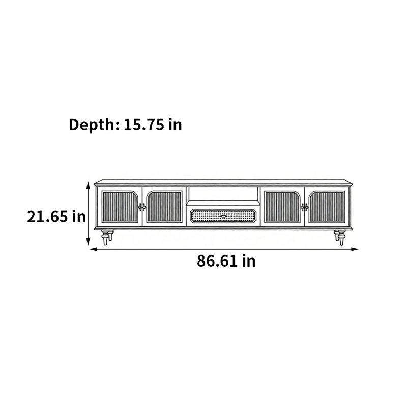 Armoire de rangement de style télé rétro de style français, H 21,65 po x L 86,61 po x l 15,75 po