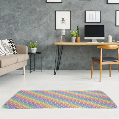 Tapis géométrique vert/mauve/jaune dégradé