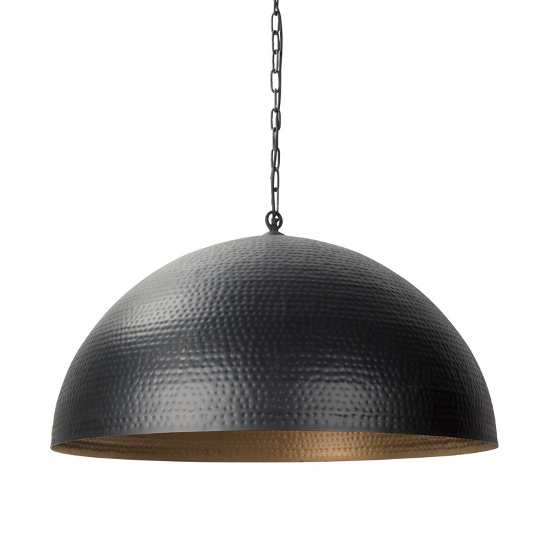 Cartie Hammered Metal Dome Pendant Light, 23" H x 36" W x 36" D, Black, Matte Black