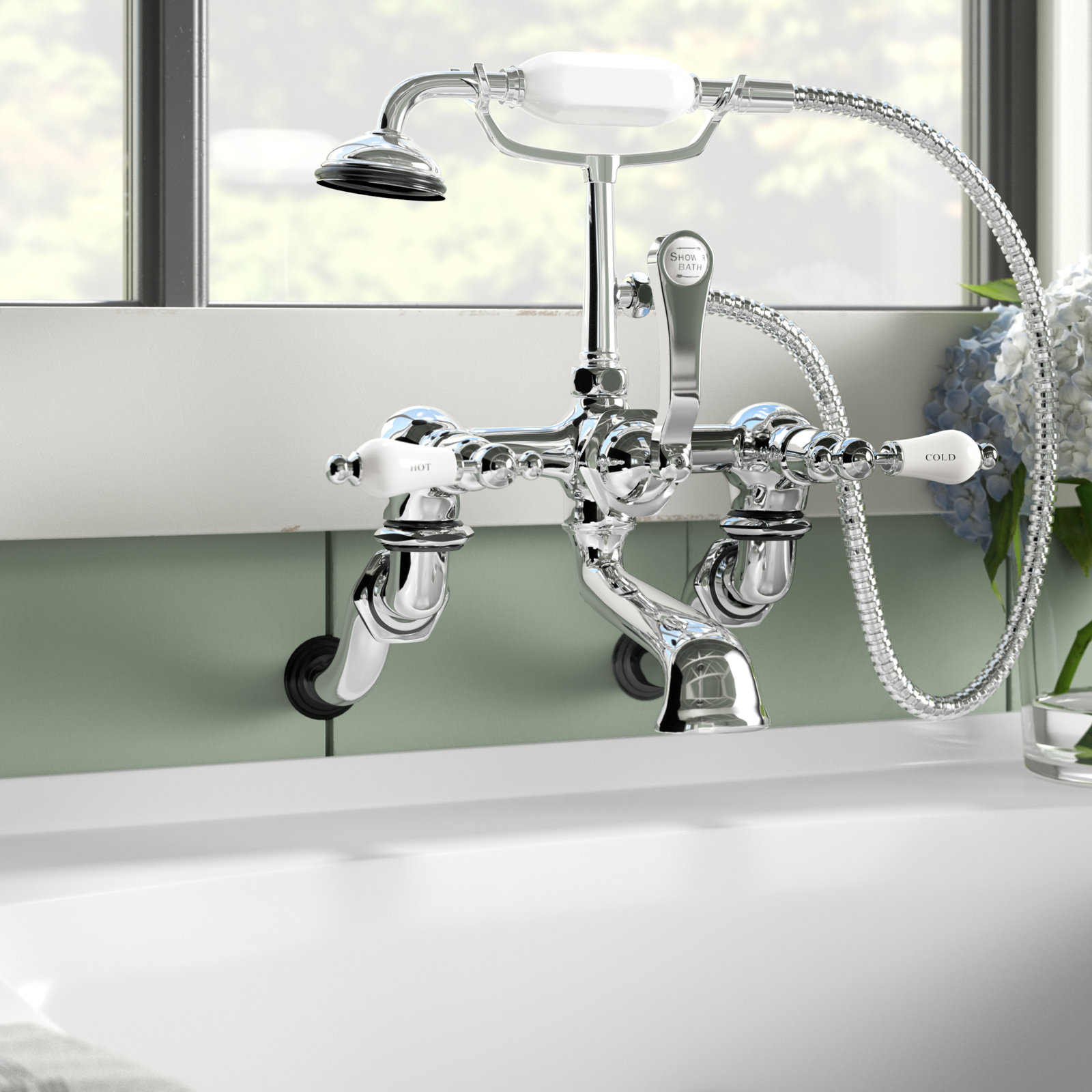 Vintage Wall-Mounted Clawfoot Tub Faucet, Polished Chrome