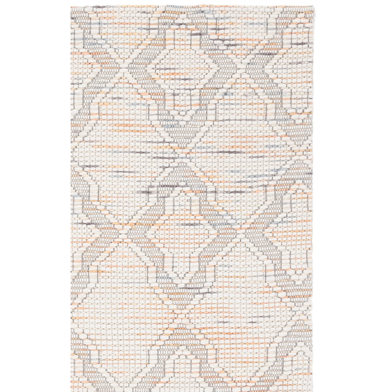 Geometric Handmade Hand-Loomed Ivory/Orange Area Rug, Runner 2'3" x 9'