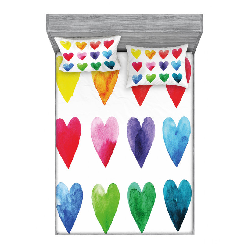 Microfiber Sheet Set, Queen Sheet Set with Fitted Sheet, Heart