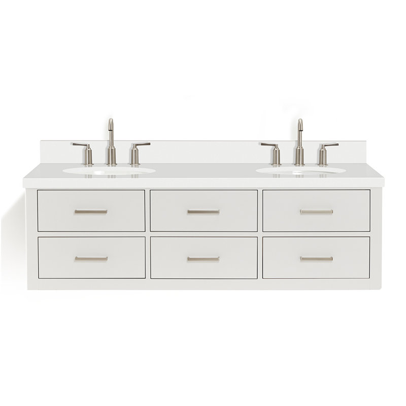 Ensemble de meuble-lavabo double mural 61 po Macmullin, Nickel brossé, Blanc