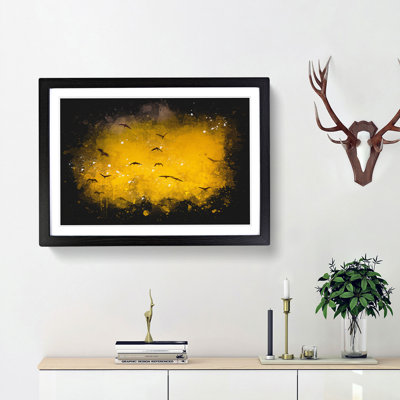 Egrets At Sunset Paint Splash - Framed Print