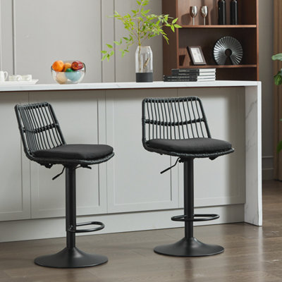Dallace Set of 2 Rattan Bar Stool 360 Swivel with Footrest for Kitchen