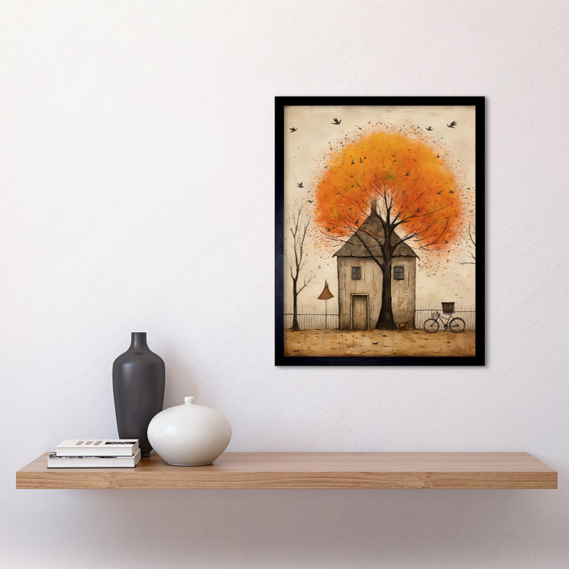 Country House Autumn Tree Painting Orange Brown Rural Life - Single Picture Frame Print