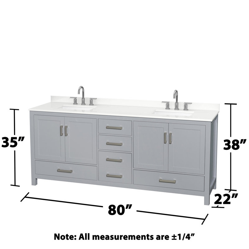 Sheffield 80" Freestanding Double Bathroom Vanity with Quartz Top with 70" Mirror, Gray, White Quartz