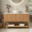 Armoire de salle de bain autoportante avec 3 portes et tablettes ouvertes