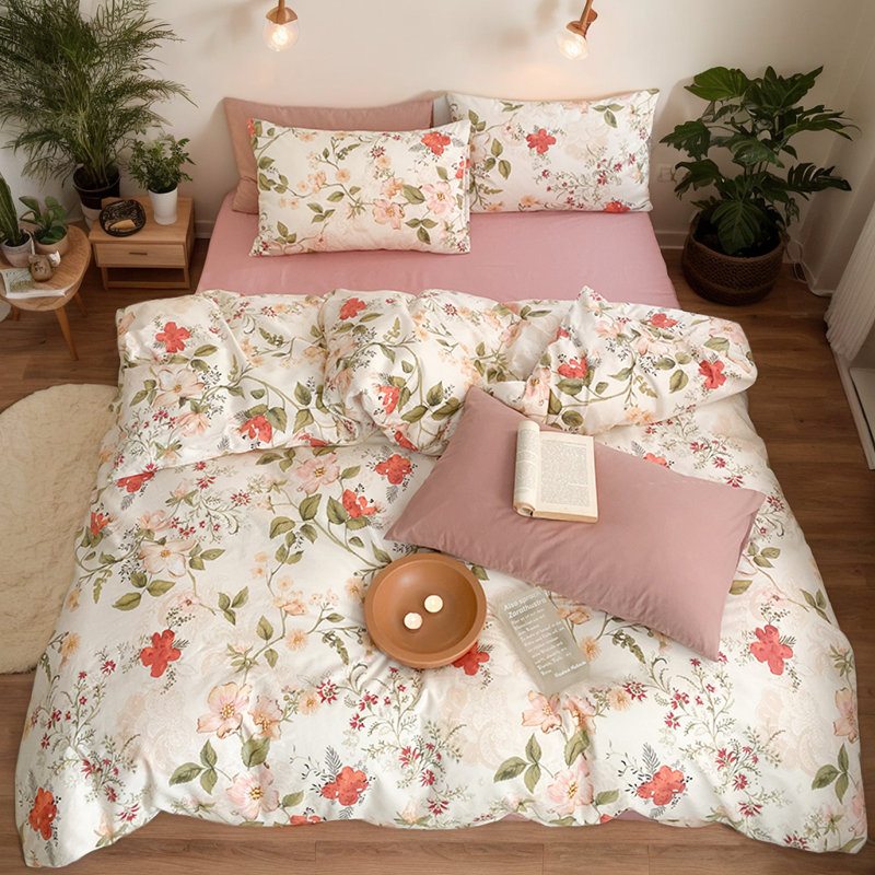 Ensemble de literie à imprimé floral , Housse de couette très grand et 2 taies d'oreille