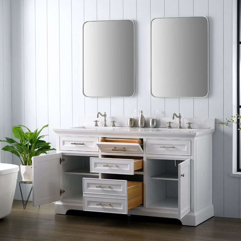 Thompson 60" W Double Vanity, White/Brushed Nickel