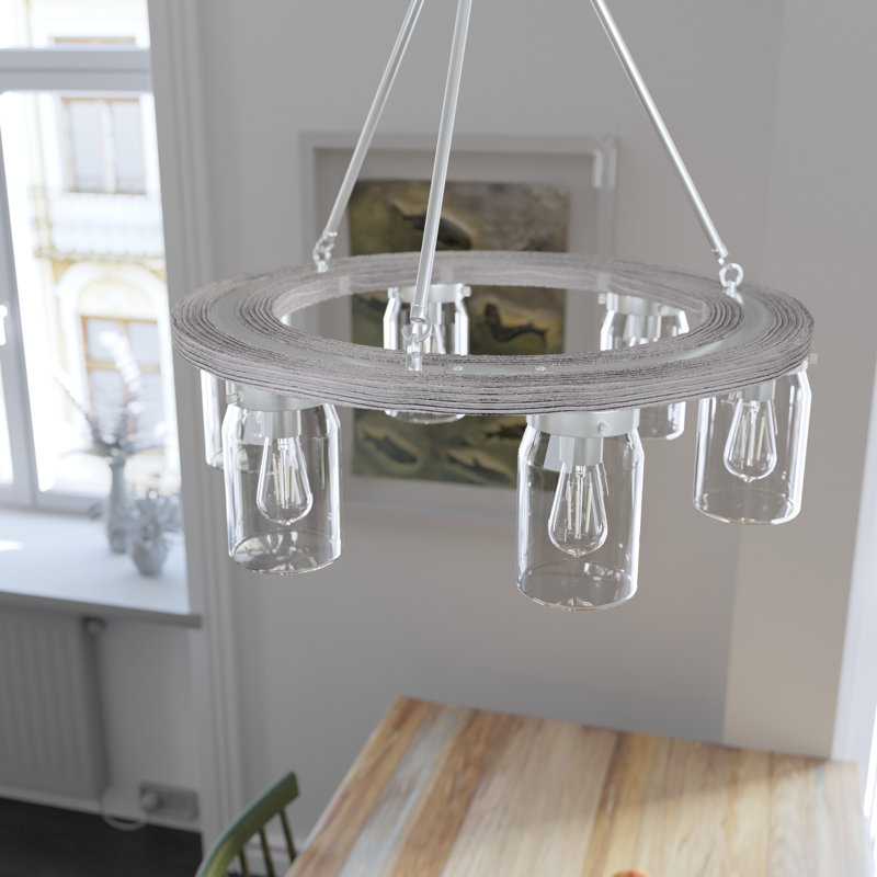Devon Park 6 - Light Unique / Statement Wagon Wheel Chandelier, Brushed Nickel