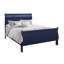 Lit double bleu avec DEL, style transitionnel, tête de panneau, bois d'hévéa et 82,86 po de largeur, 55,3 de profondeur, 46,38 de hauteur, 73,99 lb